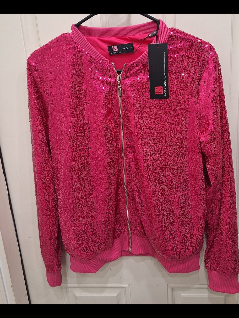 Kancy Kole  Hot Pink Sequin Bomber Jacket